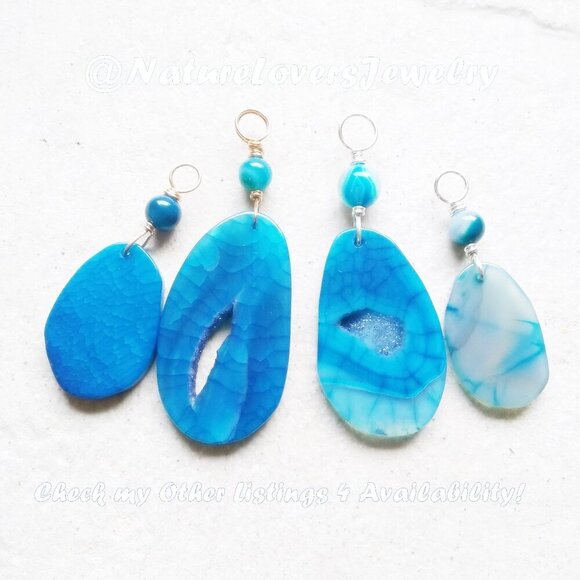 Blue Agate Geode Slice with Sugar Crystal Rim - Pendant - Azure & Ocean Blues - Picture 11 of 11